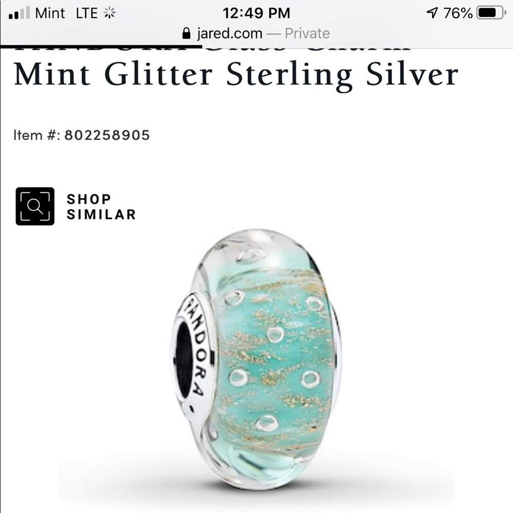 Pandora charm mint glitter